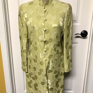 Louis Feraud Chartreuse Green Brocade Long Coat